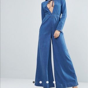 ASOS Denim Open Front Jumpsuit - Size 8 - New.